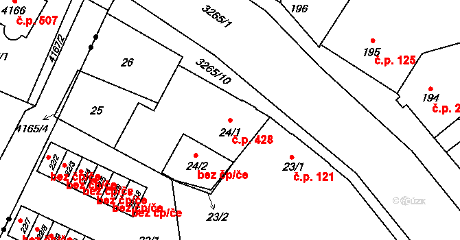Radvanice 428, Ostrava na parcele st. 24/1 v KÚ Radvanice, Katastrální mapa