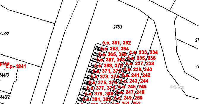 Děčín VI-Letná 363,364, Děčín na parcele st. 3834 v KÚ Podmokly, Katastrální mapa
