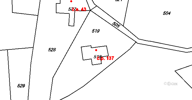 Dolní Chřibská 137, Chřibská na parcele st. 518 v KÚ Dolní Chřibská, Katastrální mapa