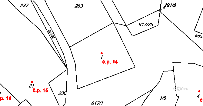 Vatín 14 na parcele st. 1 v KÚ Vatín, Katastrální mapa