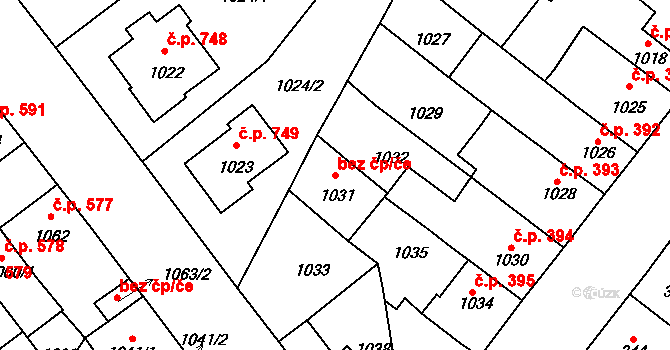 Pelhřimov 39258084 na parcele st. 1031 v KÚ Pelhřimov, Katastrální mapa