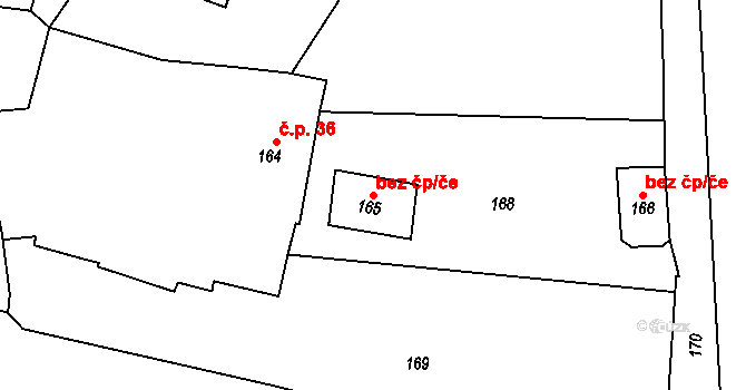 Křelov-Břuchotín 40872084 na parcele st. 165 v KÚ Křelov, Katastrální mapa