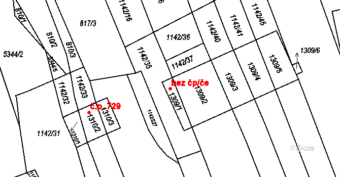Bojkovice 41572084 na parcele st. 1309/2 v KÚ Bojkovice, Katastrální mapa
