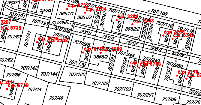 Zlín 3209 na parcele st. 3656/2 v KÚ Zlín, Katastrální mapa