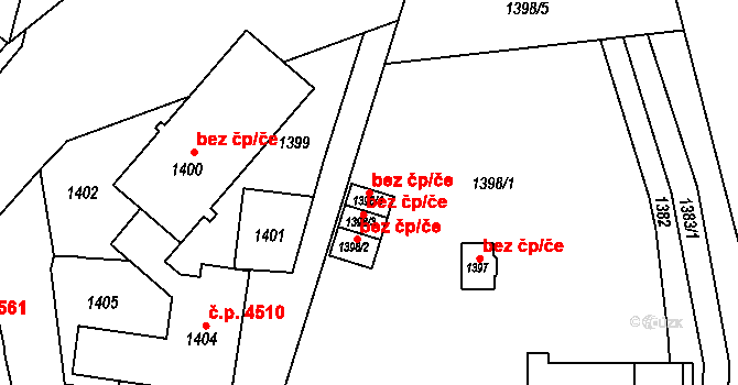 Jihlava 43331084 na parcele st. 1398/4 v KÚ Jihlava, Katastrální mapa