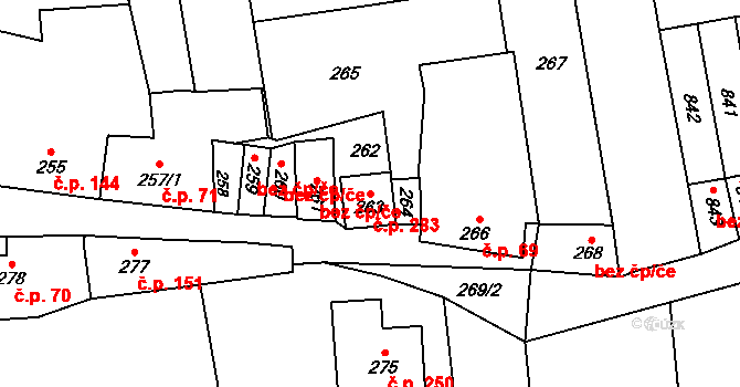 Žádovice 283 na parcele st. 263 v KÚ Žádovice, Katastrální mapa