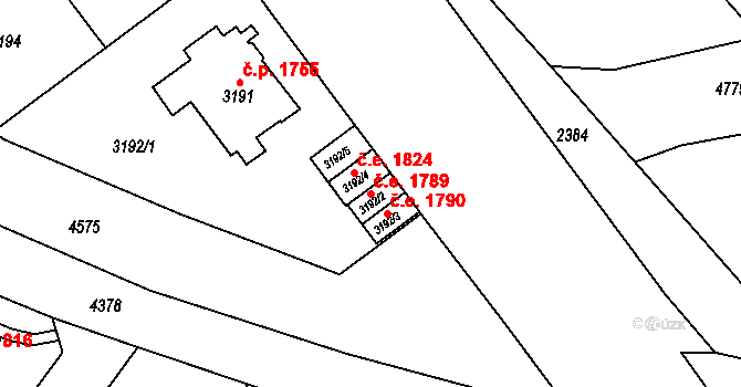 Teplice 1789 na parcele st. 3192/2 v KÚ Teplice, Katastrální mapa