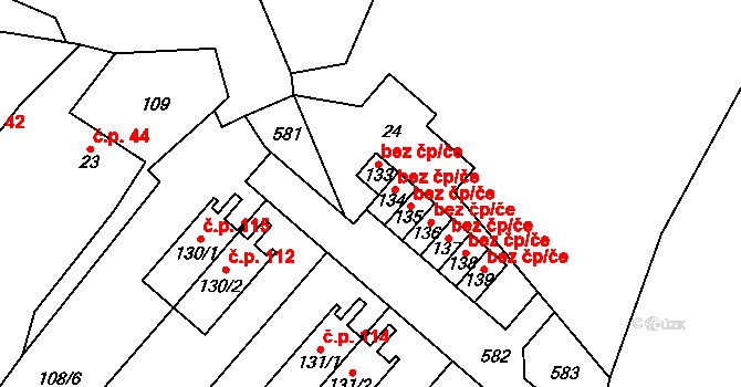 Údrnice 45964084 na parcele st. 133 v KÚ Údrnice, Katastrální mapa