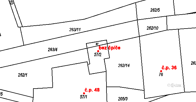 Mezholezy 48637084 na parcele st. 57/2 v KÚ Mezholezy u Černíkova, Katastrální mapa