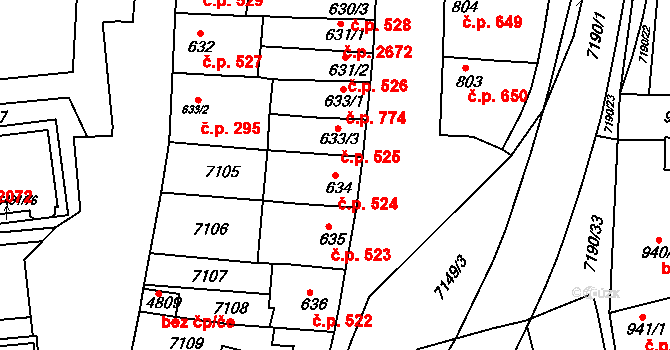 Uherský Brod 524 na parcele st. 634 v KÚ Uherský Brod, Katastrální mapa