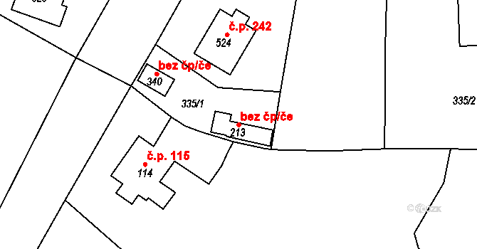 Hrádek 50204084 na parcele st. 213 v KÚ Hrádek u Rokycan, Katastrální mapa