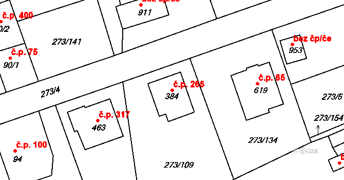 Třemošnice 265 na parcele st. 384 v KÚ Třemošnice nad Doubravou, Katastrální mapa
