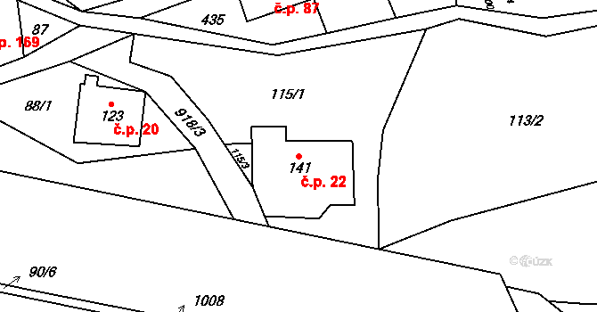 Čenkovice 22 na parcele st. 141 v KÚ Čenkovice, Katastrální mapa
