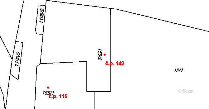 Hostice 142, Ruda nad Moravou na parcele st. 155/2 v KÚ Hostice, Katastrální mapa