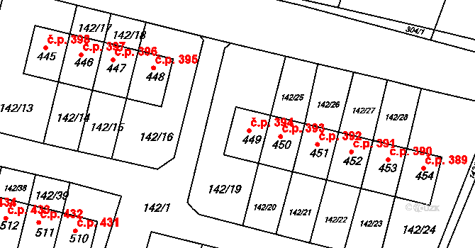 Hýskov 394 na parcele st. 449 v KÚ Hýskov, Katastrální mapa