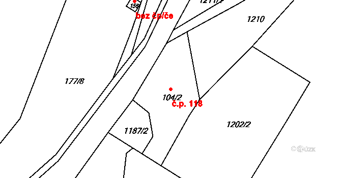 Líska 118, Česká Kamenice na parcele st. 104/2 v KÚ Líska, Katastrální mapa