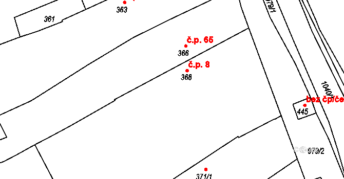 Hlohovčice 8 na parcele st. 368 v KÚ Hlohovčice, Katastrální mapa
