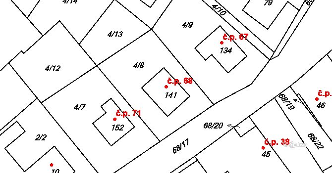 Míčov 68, Míčov-Sušice na parcele st. 141 v KÚ Míčov, Katastrální mapa