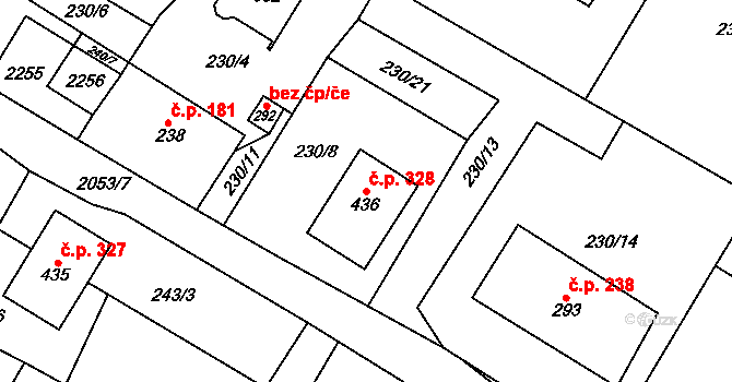 Všeruby 328 na parcele st. 436 v KÚ Všeruby u Plzně, Katastrální mapa