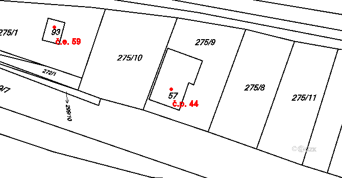 Skrchov 44 na parcele st. 57 v KÚ Skrchov, Katastrální mapa