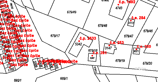 Blansko 2533 na parcele st. 5342 v KÚ Blansko, Katastrální mapa