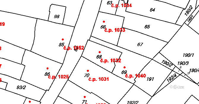 Mohelnice 1032 na parcele st. 68 v KÚ Mohelnice, Katastrální mapa