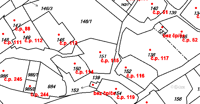 Štramberk 115 na parcele st. 151/1 v KÚ Štramberk, Katastrální mapa