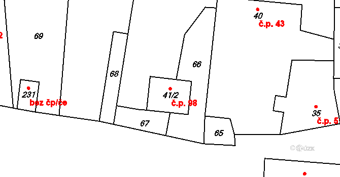 Kaliště 98 na parcele st. 41/2 v KÚ Kaliště, Katastrální mapa