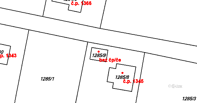 Třinec 88015084 na parcele st. 1285/9 v KÚ Lyžbice, Katastrální mapa