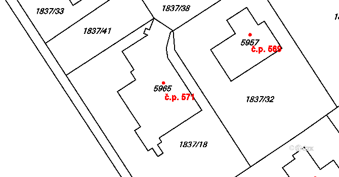 Horní Předměstí 571, Trutnov na parcele st. 5965 v KÚ Trutnov, Katastrální mapa