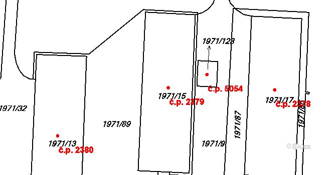 Louny 2379 na parcele st. 1971/15 v KÚ Louny, Katastrální mapa