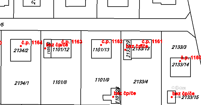 Chotěboř 1162 na parcele st. 1101/13 v KÚ Chotěboř, Katastrální mapa