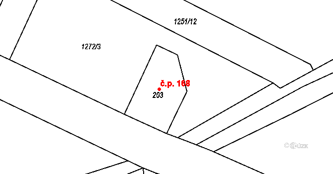Prostřední Lánov 168, Lánov na parcele st. 203 v KÚ Prostřední Lánov, Katastrální mapa