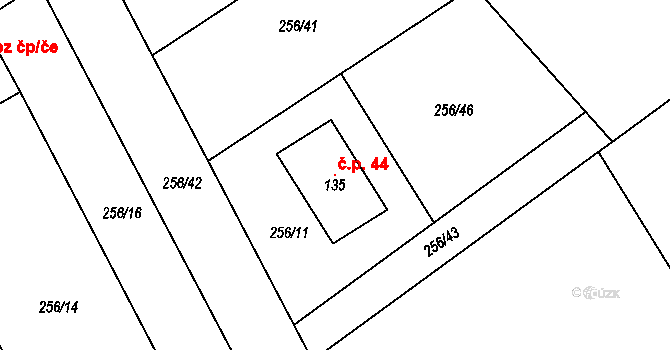 Hlavňovice 44 na parcele st. 135 v KÚ Milínov, Katastrální mapa