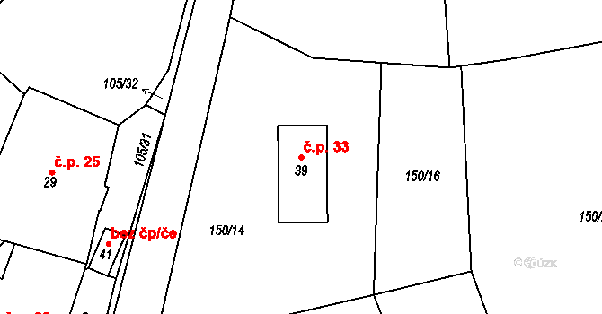 Strážky 33, Křimov na parcele st. 39 v KÚ Strážky u Křimova, Katastrální mapa