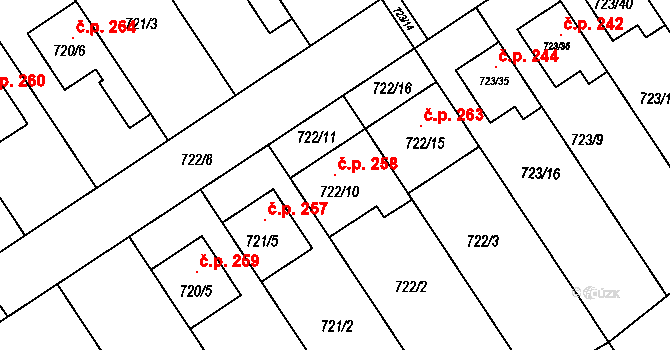 Přerov IV-Kozlovice 258, Přerov na parcele st. 722/10 v KÚ Kozlovice u Přerova, Katastrální mapa