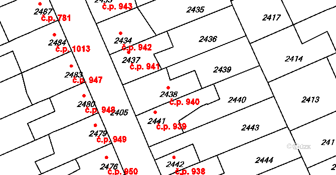 Holešov 940 na parcele st. 2438 v KÚ Holešov, Katastrální mapa