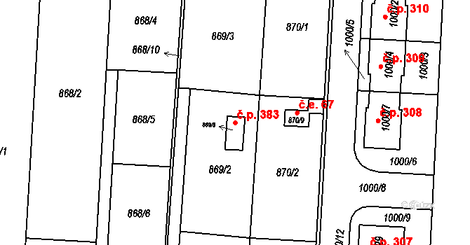 Přerov VI-Újezdec 383, Přerov na parcele st. 869/8 v KÚ Újezdec u Přerova, Katastrální mapa