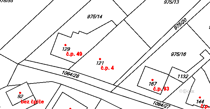 Tulešice 4 na parcele st. 121 v KÚ Tulešice, Katastrální mapa