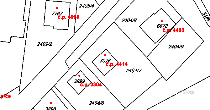 Zlín 4414 na parcele st. 7076 v KÚ Zlín, Katastrální mapa