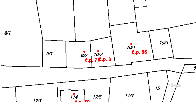 Třebonín 3 na parcele st. 10/2 v KÚ Třebonín, Katastrální mapa