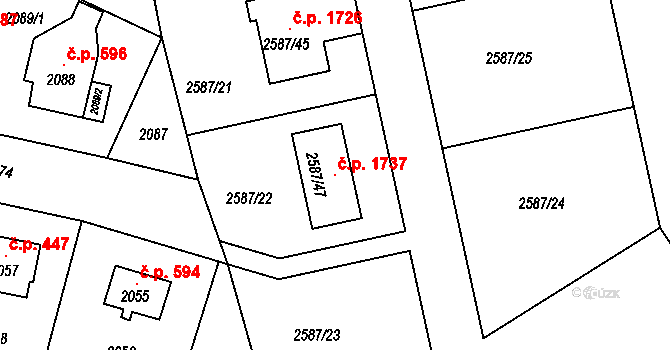 Kyje 1737, Praha na parcele st. 2587/47 v KÚ Kyje, Katastrální mapa