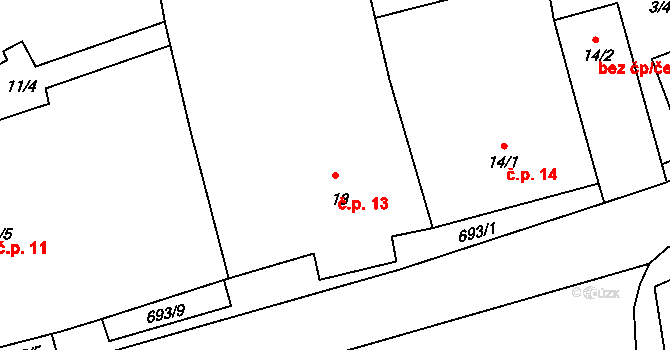 Hosov 13, Jihlava na parcele st. 13 v KÚ Hosov, Katastrální mapa