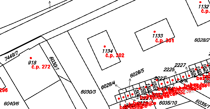 Telč-Podolí 302, Telč na parcele st. 1134 v KÚ Telč, Katastrální mapa