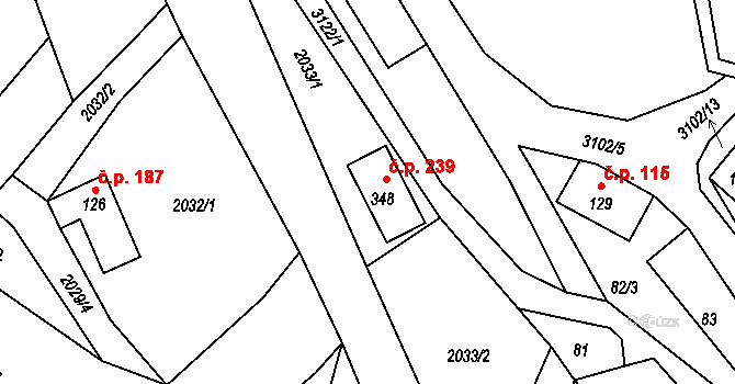 Heřmanice v Podještědí 239, Jablonné v Podještědí na parcele st. 348 v KÚ Heřmanice v Podještědí, Katastrální mapa