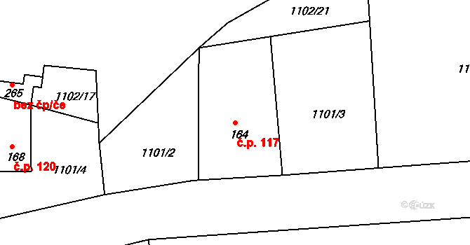Velký Grunov 117, Brniště na parcele st. 164 v KÚ Velký Grunov, Katastrální mapa