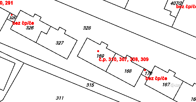 Žandov 307,308,309,310 na parcele st. 166 v KÚ Žandov u České Lípy, Katastrální mapa