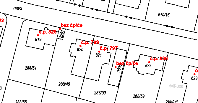 Kyjov 797 na parcele st. 821 v KÚ Kyjov, Katastrální mapa