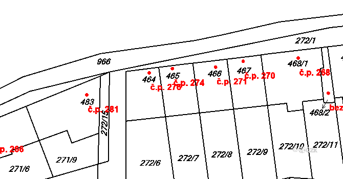 Humny 274, Pchery na parcele st. 465 v KÚ Pchery, Katastrální mapa
