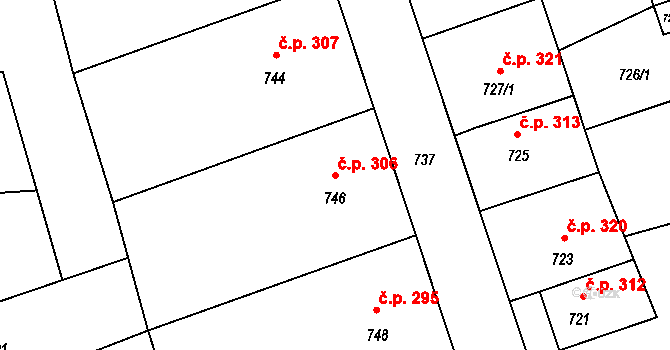 Stonařov 306 na parcele st. 746 v KÚ Stonařov, Katastrální mapa